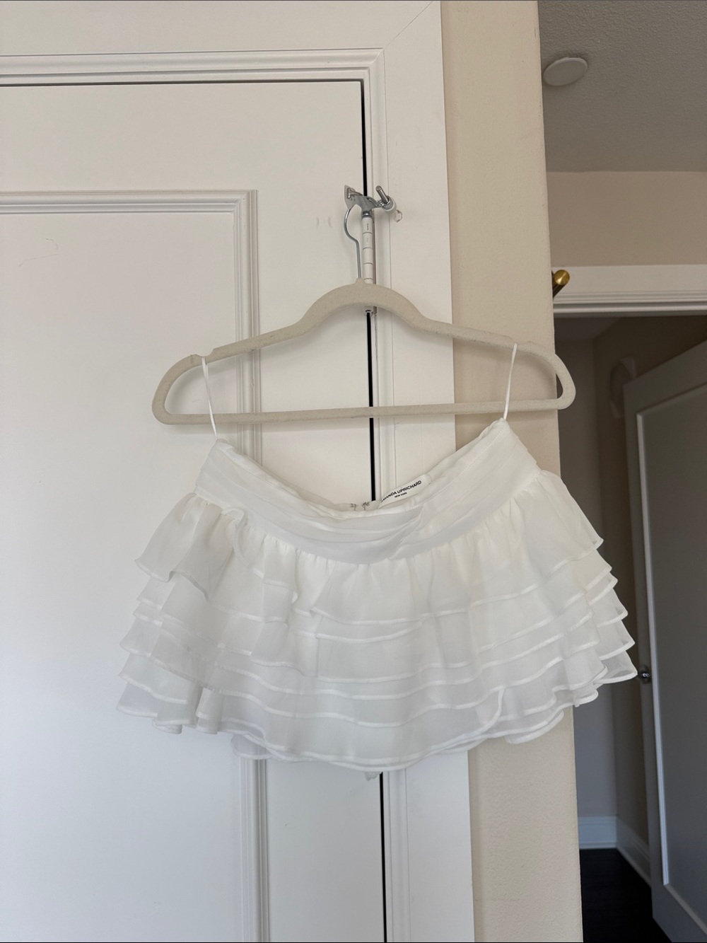 Amanda Uprichard White Tiered Ruffle Mini Skirt